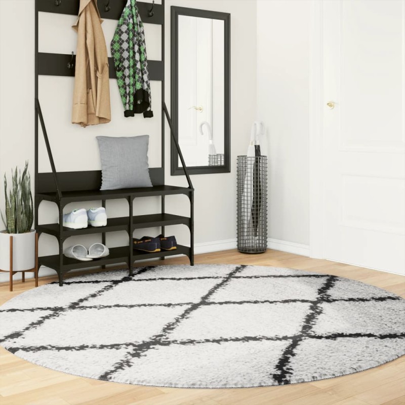 vidaXL Shaggy-Teppich PAMPLONA Hochflor Modern Creme Schwarz Ø 200 cm vidaXL Shaggy-Teppich PAMPLONA Hochflor Modern Creme Schwarz Ø 200 cm