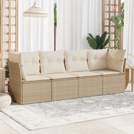 vidaXL 4-tlg. Garten-Sofagarnitur mit Kissen Beige Poly Rattan