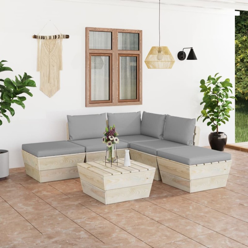 6-tlg. Garten-Sofagarnitur aus Paletten mit Kissen Fichtenholz 6-tlg. Garten-Sofagarnitur aus Paletten mit Kissen Fichtenholz