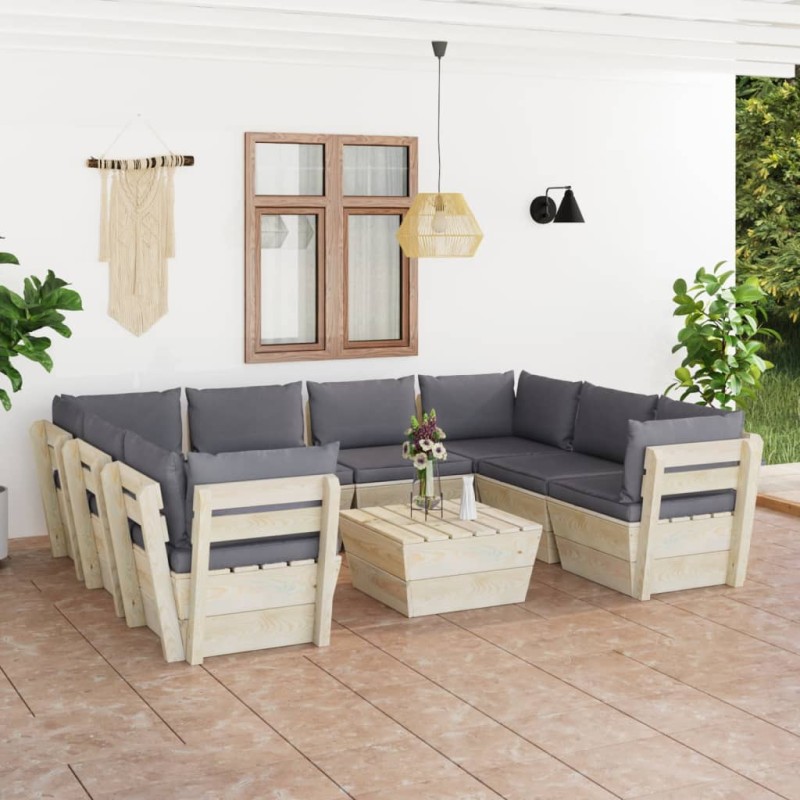 9-tlg. Garten-Sofagarnitur aus Paletten mit Kissen Fichtenholz 9-tlg. Garten-Sofagarnitur aus Paletten mit Kissen Fichtenholz
