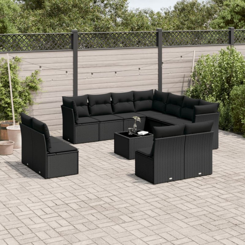 vidaXL 12-tlg. Garten-Sofagarnitur mit Kissen Schwarz Poly Rattan vidaXL 12-tlg. Garten-Sofagarnitur mit Kissen Schwarz Poly Rattan