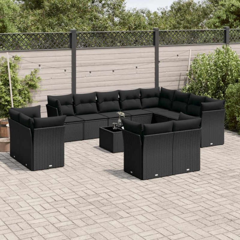 vidaXL 13-tlg. Garten-Sofagarnitur mit Kissen Schwarz Poly Rattan vidaXL 13-tlg. Garten-Sofagarnitur mit Kissen Schwarz Poly Rattan