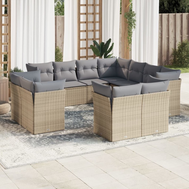 vidaXL 11-tlg. Garten-Sofagarnitur mit Kissen Beige Poly Rattan vidaXL 11-tlg. Garten-Sofagarnitur mit Kissen Beige Poly Rattan