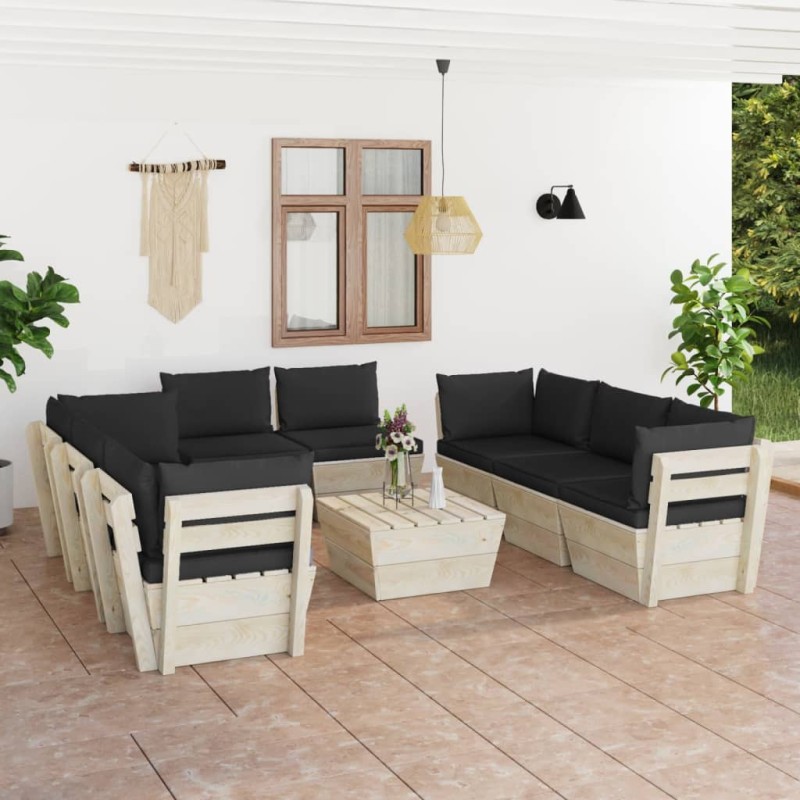 9-tlg. Garten-Sofagarnitur aus Paletten mit Kissen Fichtenholz 9-tlg. Garten-Sofagarnitur aus Paletten mit Kissen Fichtenholz