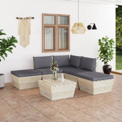 6-tlg. Garten-Sofagarnitur aus Paletten mit Kissen Fichtenholz