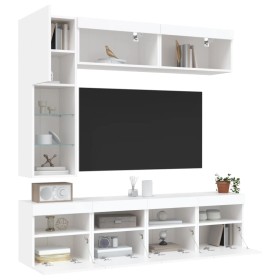 vidaXL 7-tlg. TV-Wohnwand mit LED-Leuchten Weiß