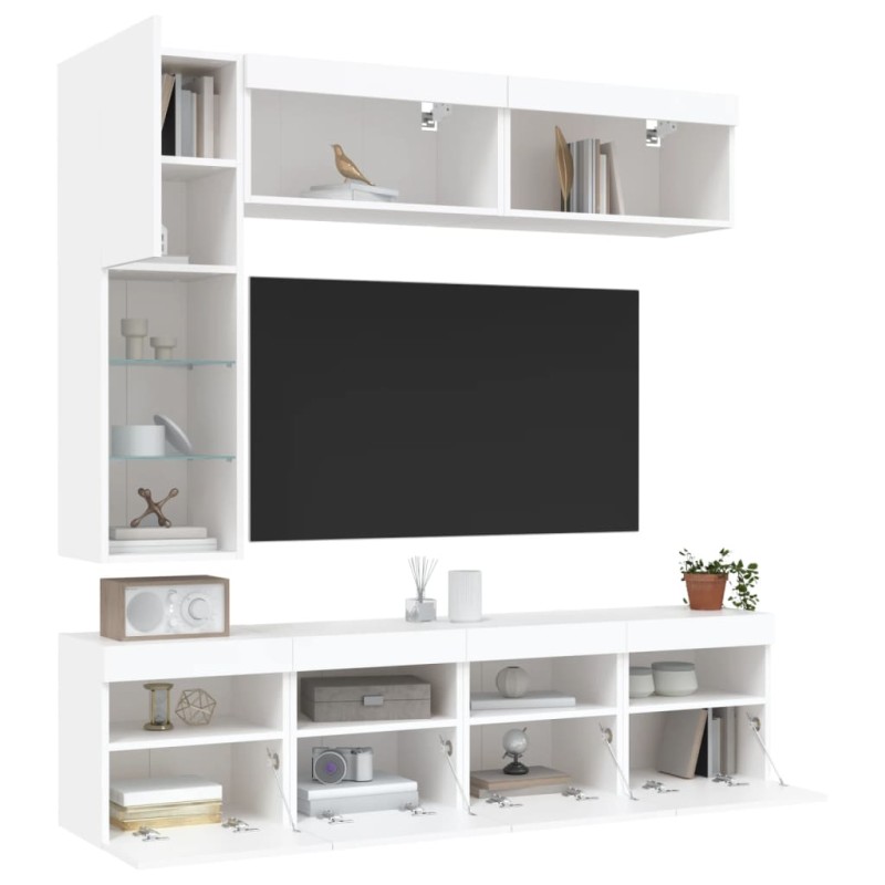 vidaXL 7-tlg. TV-Wohnwand mit LED-Leuchten Weiß vidaXL 7-tlg. TV-Wohnwand mit LED-Leuchten Weiß