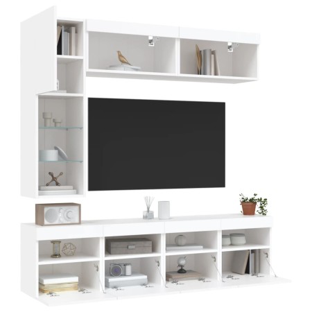 vidaXL 7-tlg. TV-Wohnwand mit LED-Leuchten Weiß