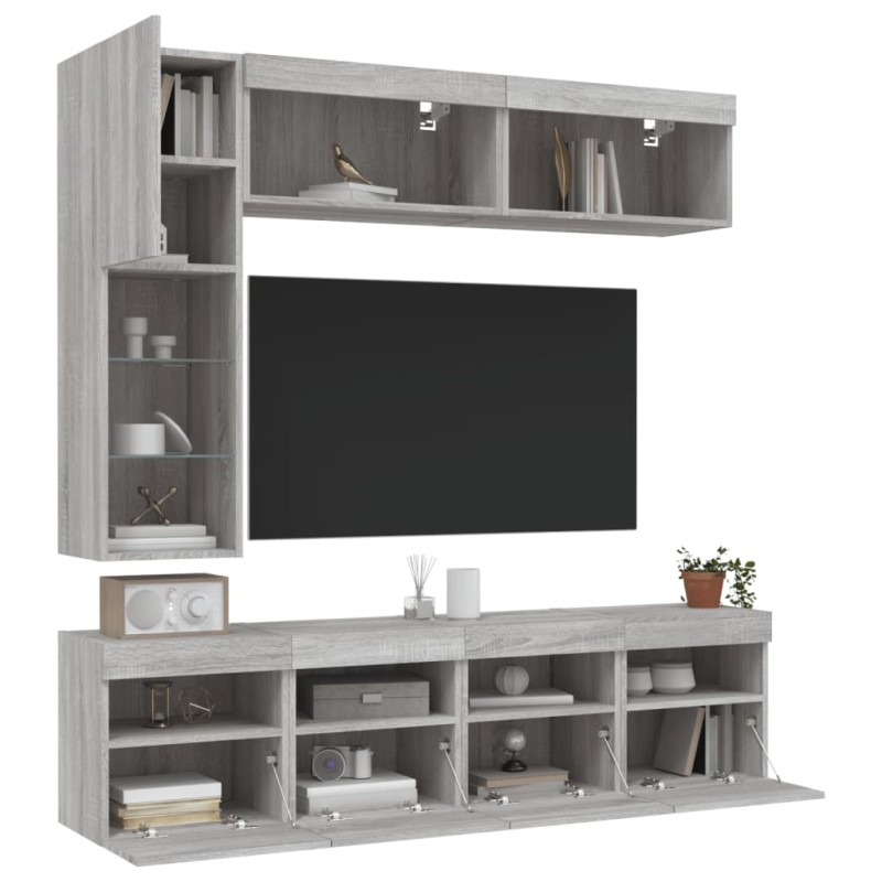 vidaXL 7-tlg. TV-Wohnwand mit LED-Leuchten Grau Sonoma vidaXL 7-tlg. TV-Wohnwand mit LED-Leuchten Grau Sonoma