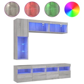 vidaXL 7-tlg. TV-Wohnwand mit LED-Leuchten Grau Sonoma