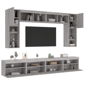 vidaXL 8-tlg. TV-Wohnwand mit LED-Leuchten Grau Sonoma