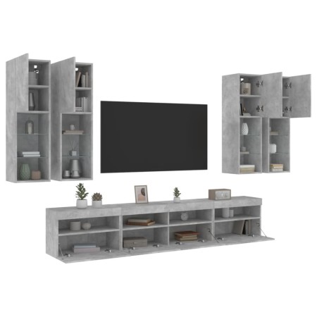 vidaXL 7-tlg. TV-Wohnwand mit LED-Leuchten Betongrau