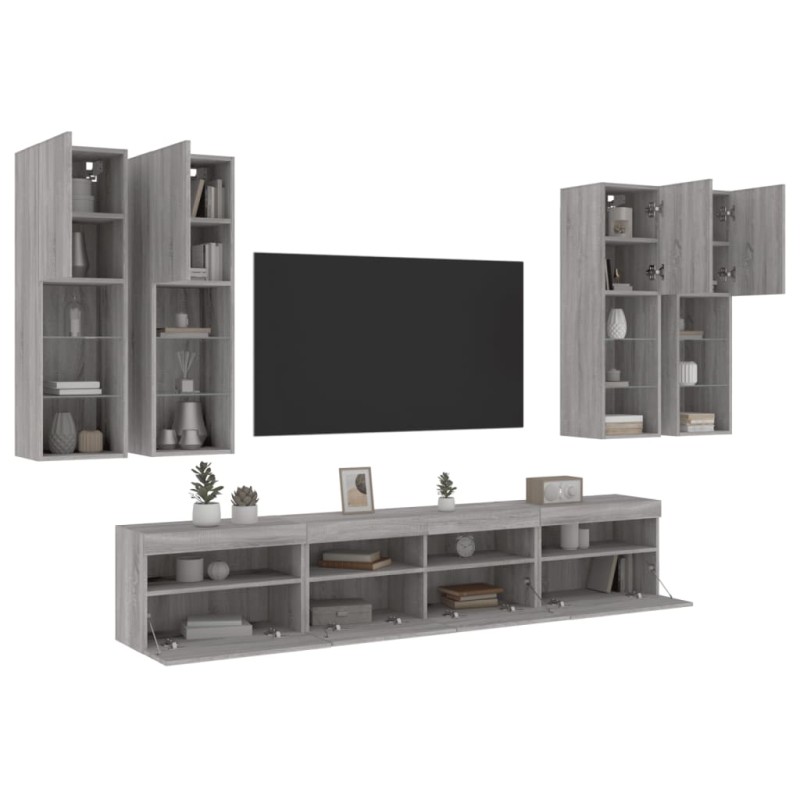 vidaXL 7-tlg. TV-Wohnwand mit LED-Leuchten Grau Sonoma vidaXL 7-tlg. TV-Wohnwand mit LED-Leuchten Grau Sonoma