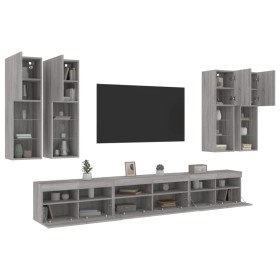 vidaXL 7-tlg. TV-Wohnwand mit LED-Leuchten Grau Sonoma