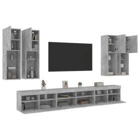 vidaXL 7-tlg. TV-Wohnwand mit LED-Leuchten Betongrau