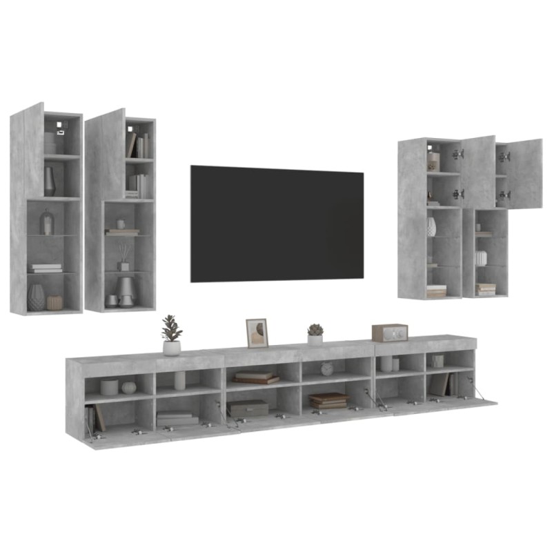 vidaXL 7-tlg. TV-Wohnwand mit LED-Leuchten Betongrau vidaXL 7-tlg. TV-Wohnwand mit LED-Leuchten Betongrau