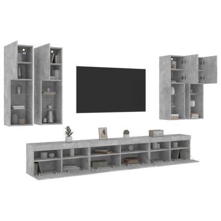 vidaXL 7-tlg. TV-Wohnwand mit LED-Leuchten Betongrau