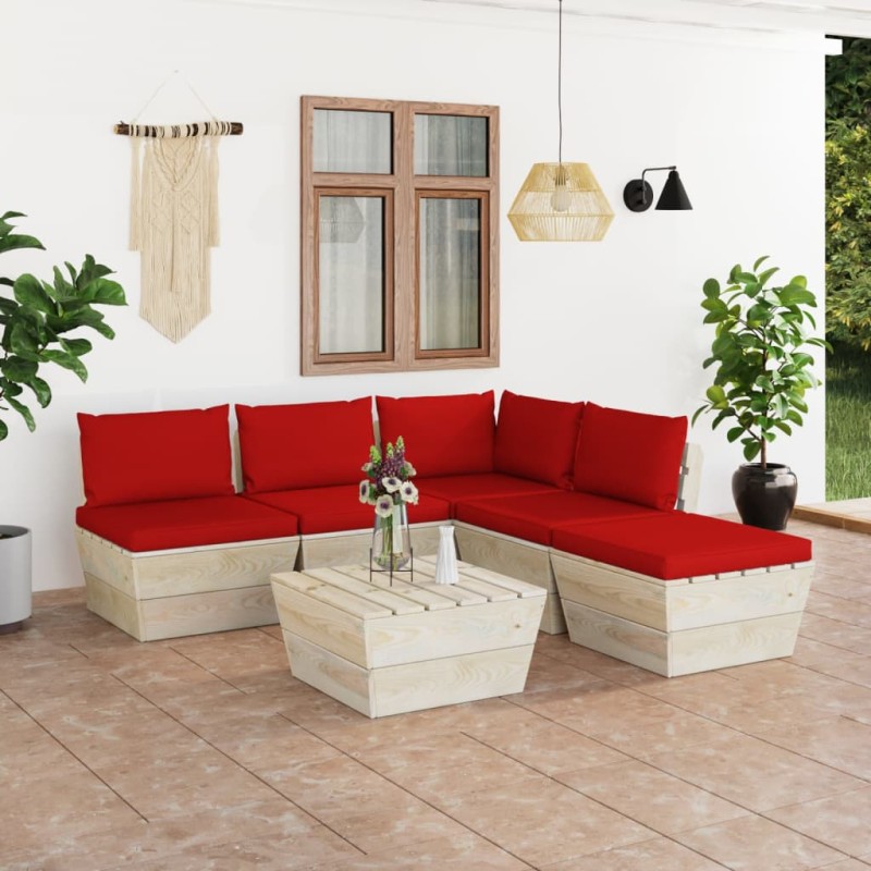 6-tlg. Garten-Sofagarnitur aus Paletten mit Kissen Fichtenholz 6-tlg. Garten-Sofagarnitur aus Paletten mit Kissen Fichtenholz