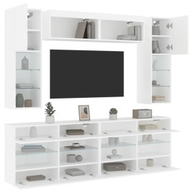 vidaXL 6-tlg. TV-Wohnwand mit LED-Leuchten Weiß