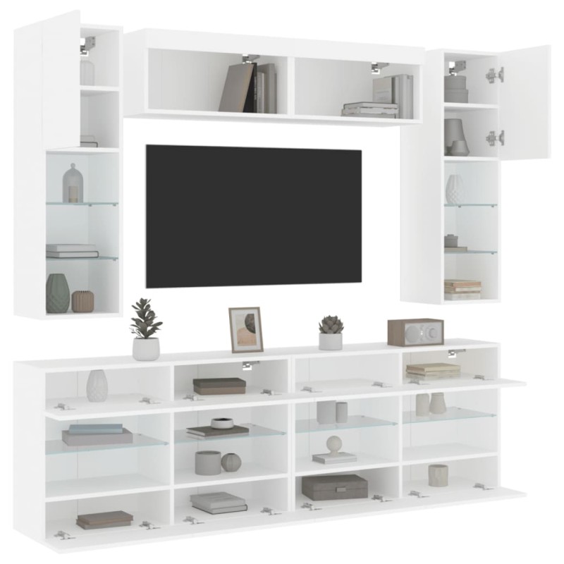 vidaXL 6-tlg. TV-Wohnwand mit LED-Leuchten Weiß vidaXL 6-tlg. TV-Wohnwand mit LED-Leuchten Weiß