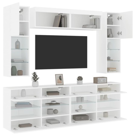 vidaXL 6-tlg. TV-Wohnwand mit LED-Leuchten Weiß