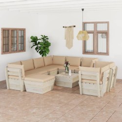 10-tlg. Garten-Sofagarnitur aus Paletten mit Kissen Fichtenholz