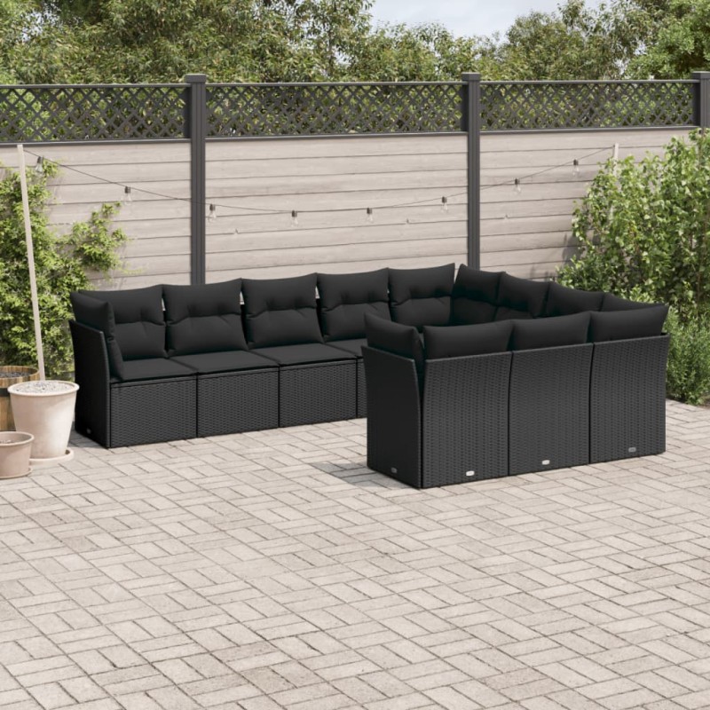 vidaXL 10-tlg. Garten-Sofagarnitur mit Kissen Schwarz Poly Rattan vidaXL 10-tlg. Garten-Sofagarnitur mit Kissen Schwarz Poly Rattan