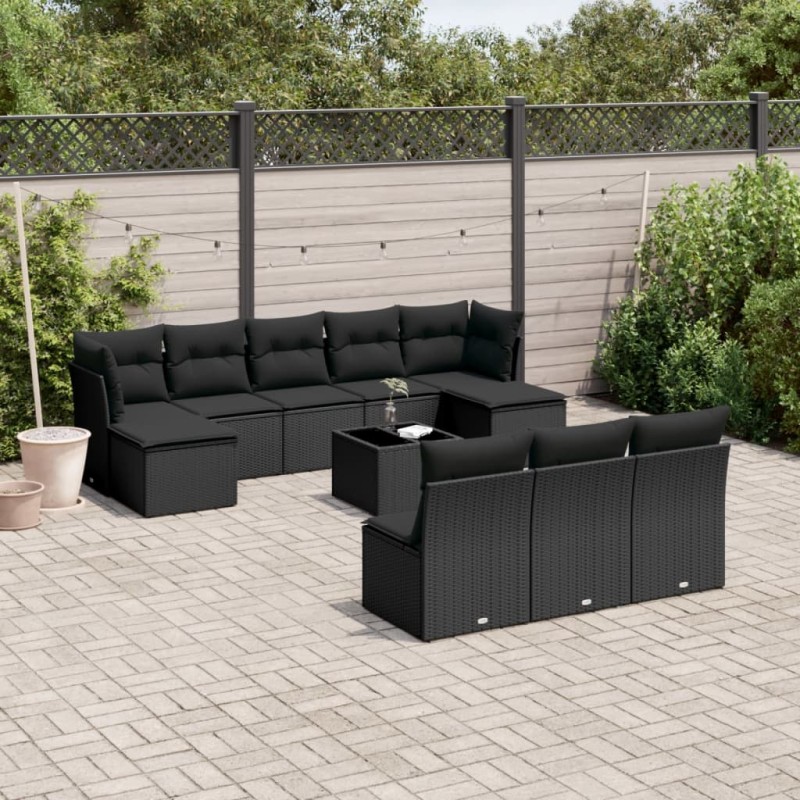 vidaXL 11-tlg. Garten-Sofagarnitur mit Kissen Schwarz Poly Rattan vidaXL 11-tlg. Garten-Sofagarnitur mit Kissen Schwarz Poly Rattan