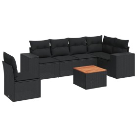 vidaXL 7-tlg. Garten-Sofagarnitur mit Kissen Schwarz Poly Rattan