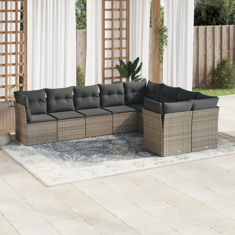 vidaXL 9-tlg. Garten-Sofagarnitur mit Kissen Grau Poly Rattan vidaXL 9-tlg. Garten-Sofagarnitur mit Kissen Grau Poly Rattan