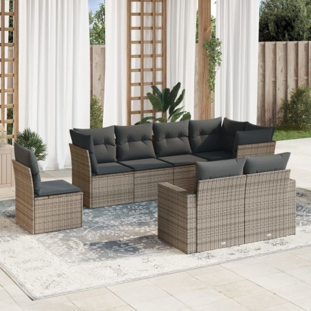 vidaXL 8-tlg. Garten-Sofagarnitur mit Kissen Grau Poly Rattan