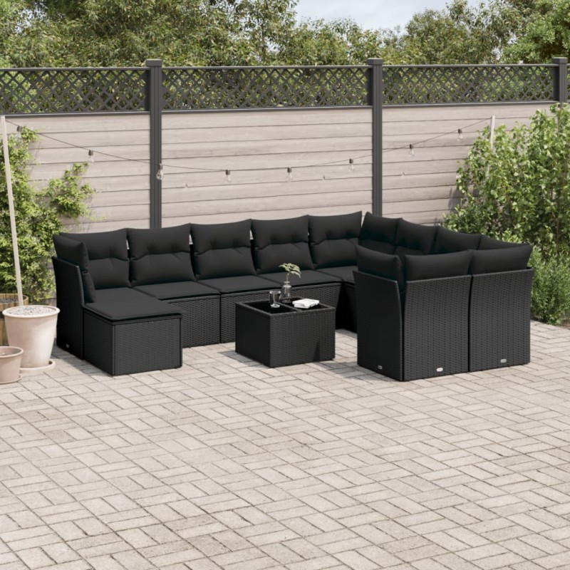 vidaXL 10-tlg. Garten-Sofagarnitur mit Kissen Schwarz Poly Rattan vidaXL 10-tlg. Garten-Sofagarnitur mit Kissen Schwarz Poly Rattan
