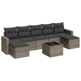 vidaXL 8-tlg. Garten-Sofagarnitur mit Kissen Grau Poly Rattan