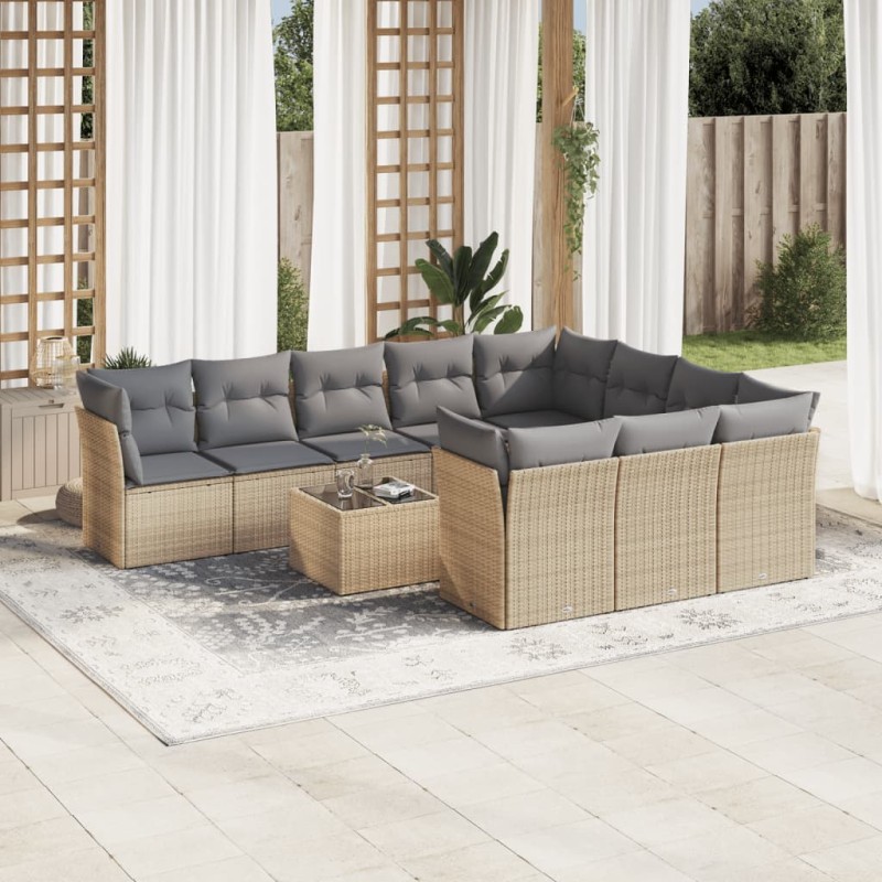 vidaXL 11-tlg. Garten-Sofagarnitur mit Kissen Beige Poly Rattan vidaXL 11-tlg. Garten-Sofagarnitur mit Kissen Beige Poly Rattan
