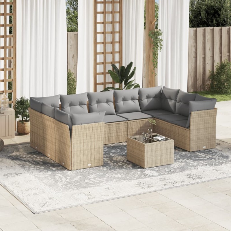 vidaXL 10-tlg. Garten-Sofagarnitur mit Kissen Beige Poly Rattan vidaXL 10-tlg. Garten-Sofagarnitur mit Kissen Beige Poly Rattan