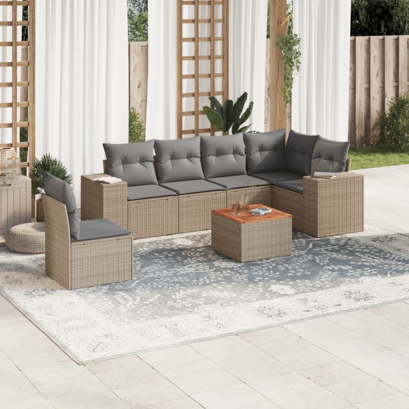 vidaXL 7-tlg. Garten-Sofagarnitur mit Kissen Beige Poly Rattan vidaXL 7-tlg. Garten-Sofagarnitur mit Kissen Beige Poly Rattan