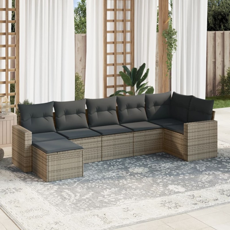 vidaXL 7-tlg. Garten-Sofagarnitur mit Kissen Grau Poly Rattan vidaXL 7-tlg. Garten-Sofagarnitur mit Kissen Grau Poly Rattan
