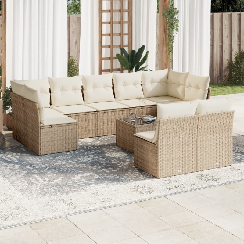 vidaXL 10-tlg. Garten-Sofagarnitur mit Kissen Beige Poly Rattan vidaXL 10-tlg. Garten-Sofagarnitur mit Kissen Beige Poly Rattan