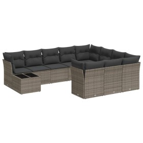 vidaXL 11-tlg. Garten-Sofagarnitur mit Kissen Grau Poly Rattan