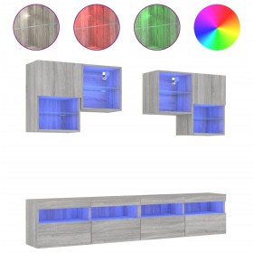 vidaXL 6-tlg. TV-Wohnwand mit LED-Leuchten Grau Sonoma