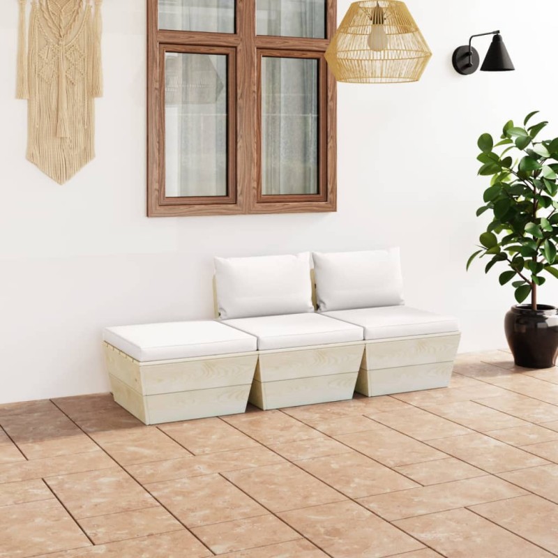 3-tlg. Garten-Sofagarnitur aus Paletten mit Kissen Fichtenholz 3-tlg. Garten-Sofagarnitur aus Paletten mit Kissen Fichtenholz