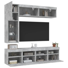 vidaXL 7-tlg. TV-Wohnwand mit LED-Leuchten Betongrau