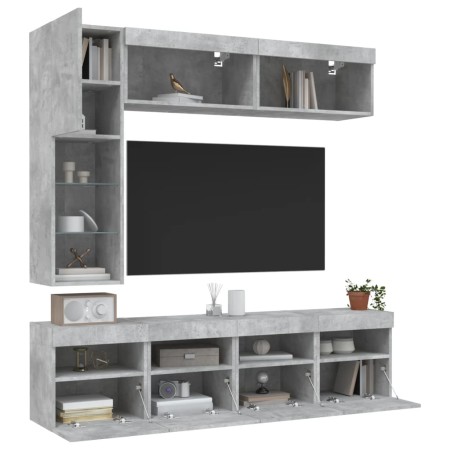 vidaXL 7-tlg. TV-Wohnwand mit LED-Leuchten Betongrau