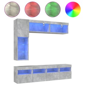 vidaXL 7-tlg. TV-Wohnwand mit LED-Leuchten Betongrau