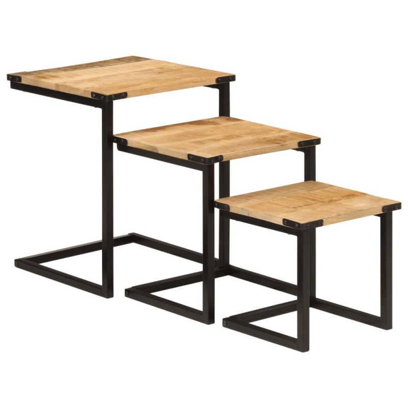 vidaXL Satztische 3 Stk. Massivholz Mango und Eisen vidaXL Satztische 3 Stk. Massivholz Mango und Eisen