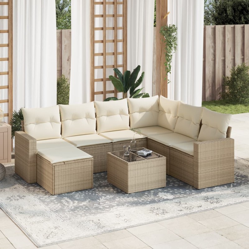 vidaXL 8-tlg. Garten-Sofagarnitur mit Kissen Beige Poly Rattan vidaXL 8-tlg. Garten-Sofagarnitur mit Kissen Beige Poly Rattan