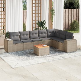 vidaXL 8-tlg. Garten-Sofagarnitur mit Kissen Beige Poly Rattan