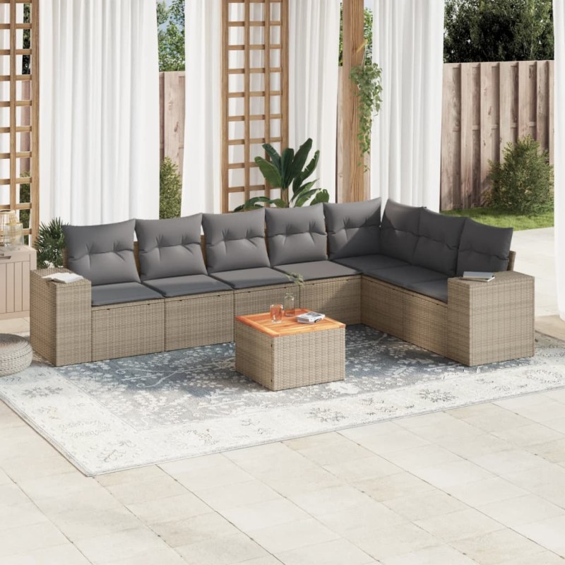 vidaXL 8-tlg. Garten-Sofagarnitur mit Kissen Beige Poly Rattan vidaXL 8-tlg. Garten-Sofagarnitur mit Kissen Beige Poly Rattan