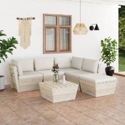 vidaXL 6-tlg. Garten-Sofagarnitur aus Paletten mit Kissen Fichtenholz