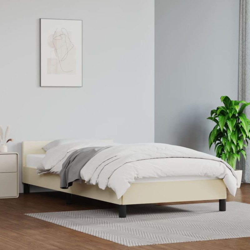 vidaXL Bettgestell mit Kopfteil Creme 100x200 cm Kunstleder vidaXL Bettgestell mit Kopfteil Creme 100x200 cm Kunstleder